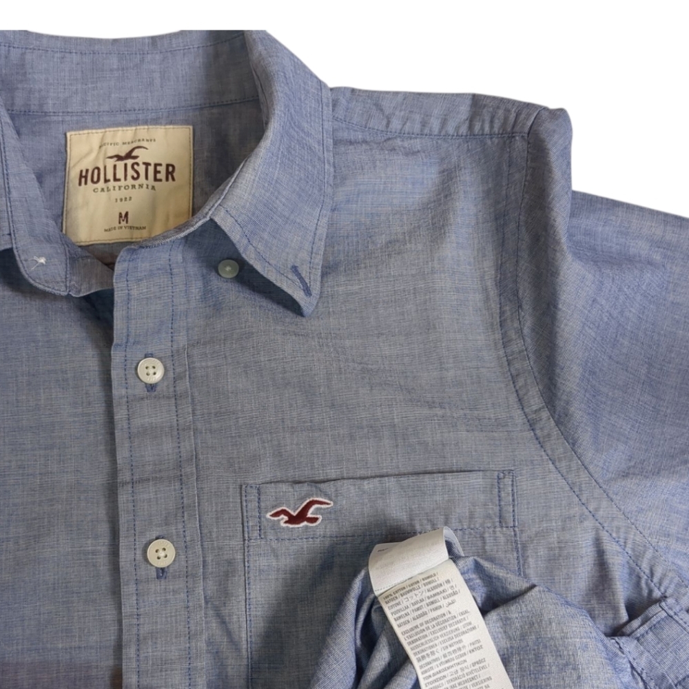 Hollister Shirt Men's Med Chambray Blue LS Shirt Logo Pocket - Picture 4 of 4